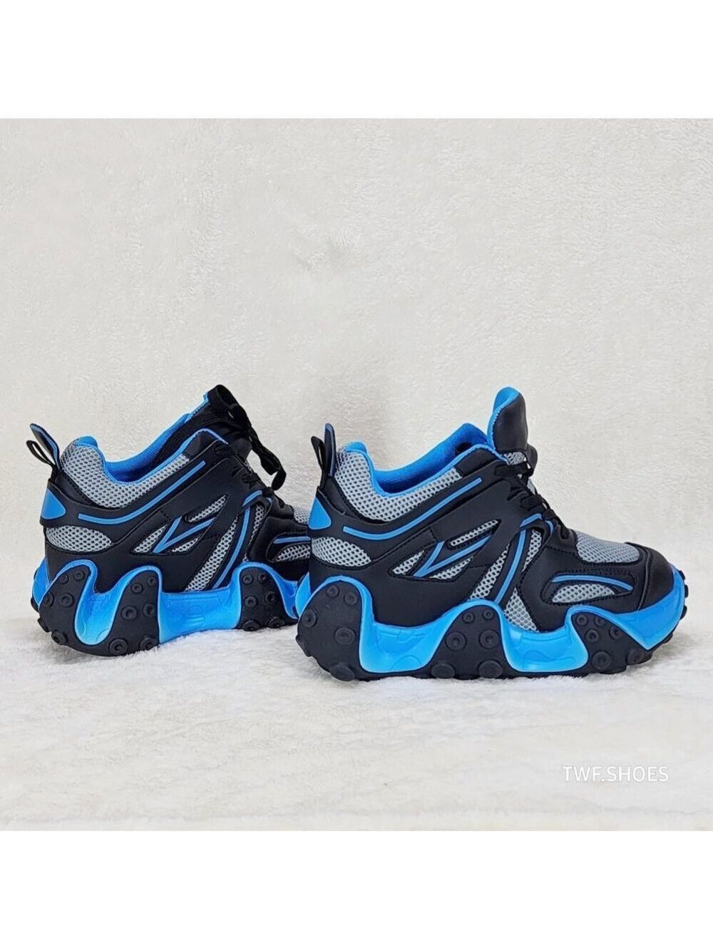 Anthony Wang Alien Black & Blue Hidden Wedge Platform Sneakers Octopus Tread